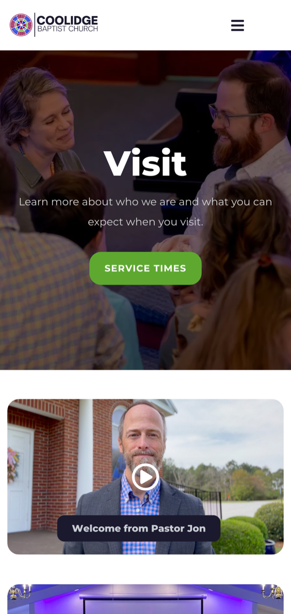 Coolidge Baptist Church website on a phone